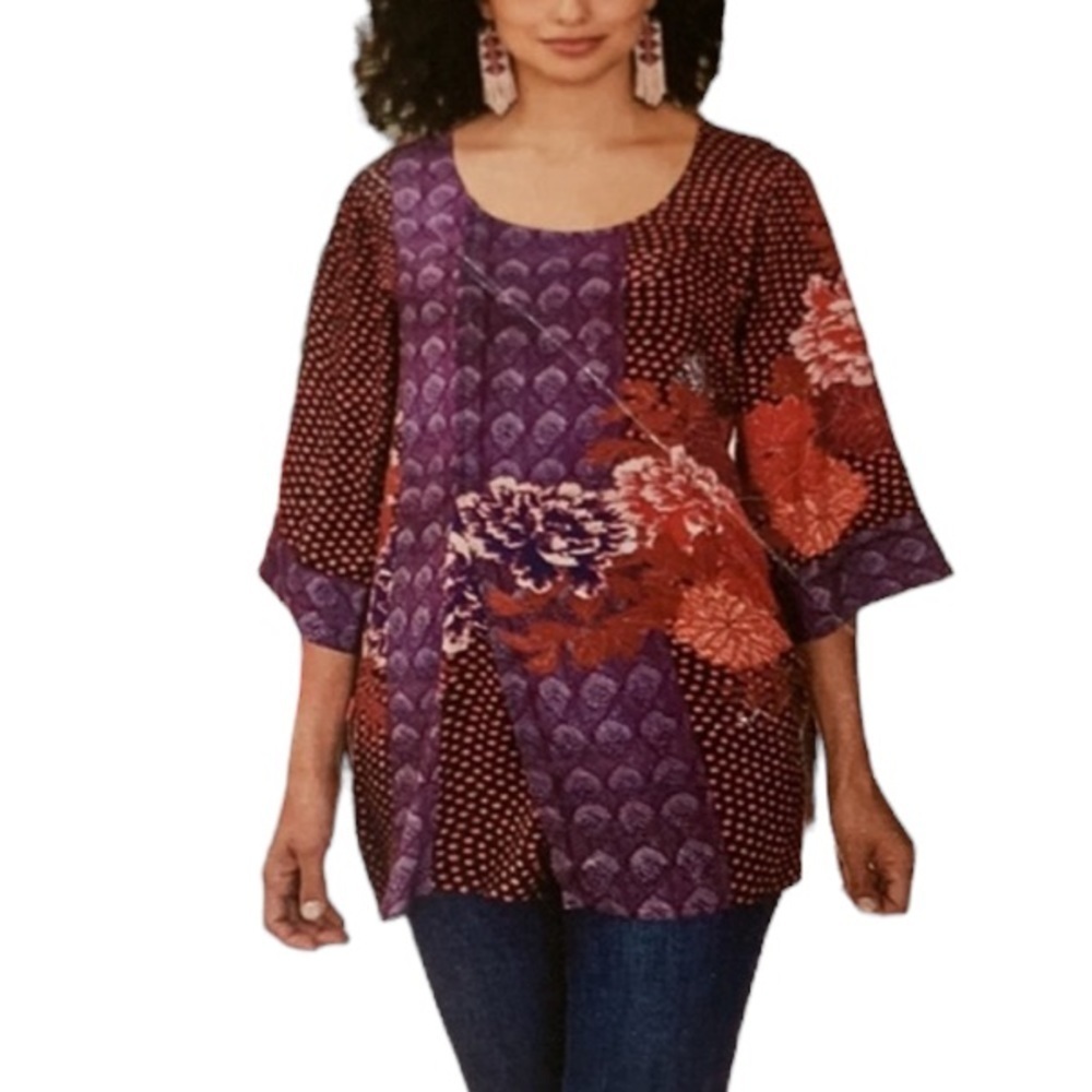 Soft Surroundings Petites Womens Floral Dreaming Dahlia Tunic Top Size PL